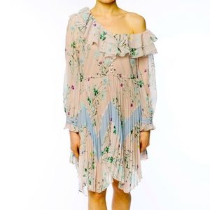 Self Portrait Floral Print Asymmetric Pleated Dress Size Large